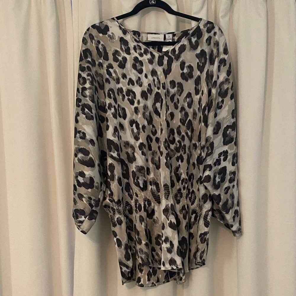 Chicos Animal Print Tunic Top - Black and Gray SZ 3